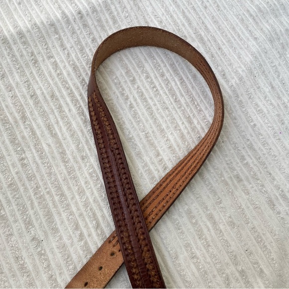 Western Brown Leather Belt with Brass Buckle - Picture 5 of 7